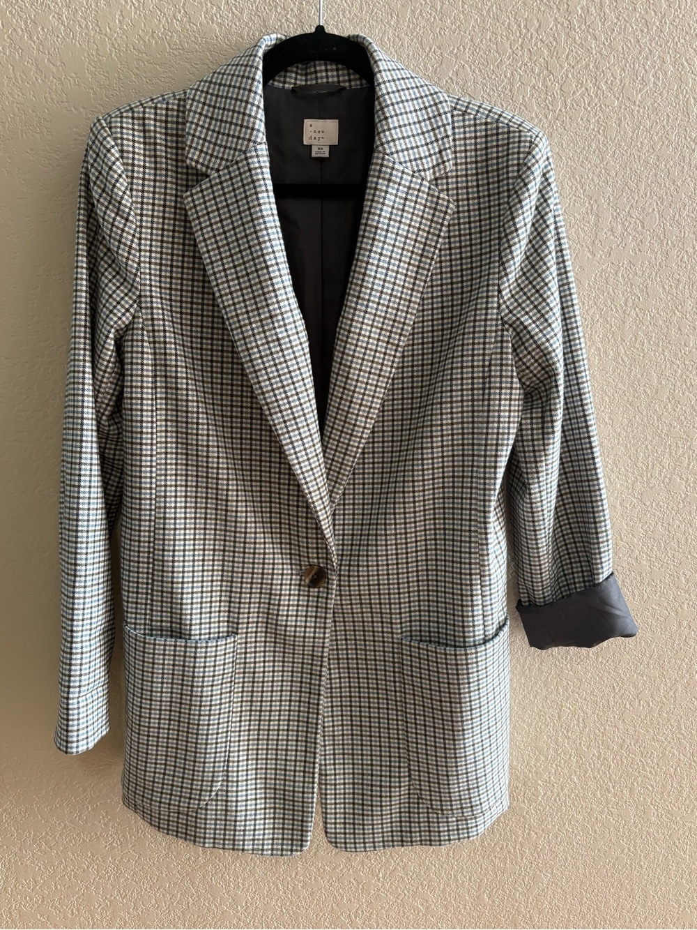 a new day Gray and Light Blue and Green Checked Blazer Jacket